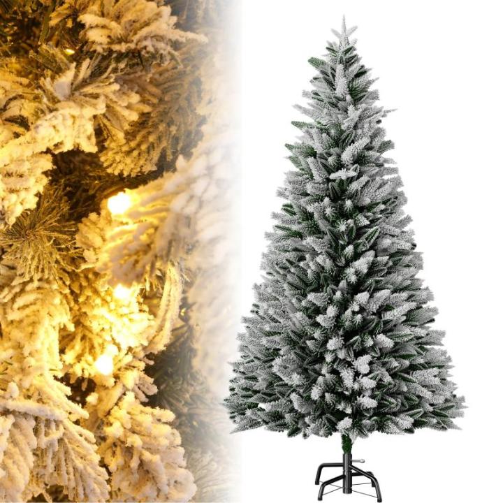 Kunstkerstboom van 150 cm in premium kwaliteit met warmwitte ledlampen, realistische takken van PE + pvc en metalen standaard, herbruikbare kerstdecoratie