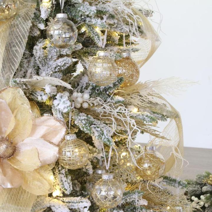 Onbreekbare doorzichtige plastic van 60 mm met glitterschilderij, transparant, doorzichtige kristallen , kerstboomdecoraties (30 stuks, goud)