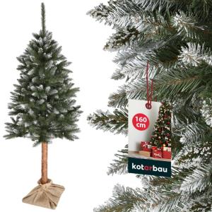 Kunstkerstboom, sneeuw, 160 cm, diamantsparrenboom op een houten stam met plastic standaard, kerstboom, kunstboom, kunstboom, kerstboom