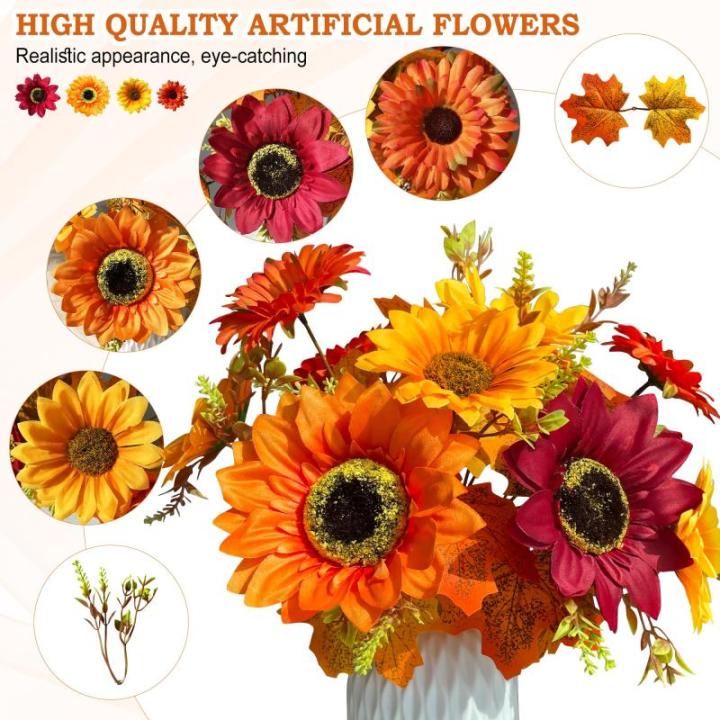 Kunstzonnebloemen, decoratie, kunstbloemen, 8, oranje, 40 cm