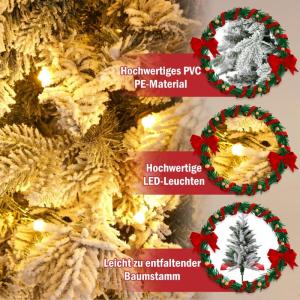 Kunstkerstboom met 450 ledverlichting, 210 cm premium kunstkerstboom met natuurwitte sneeuwvlokken, 1100 takpunten, van PE en pvc dennennaalden, snel op te bouwen, klapsysteem
