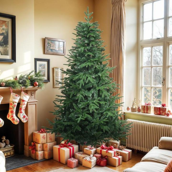 Premium kunstkerstboom, 152 cm, ca. 450 takpunten, PE spuitgegoten en pvc, natuurgetrouwe dennenboom met klapsysteemframe en metalen standaard, snelle montage voor thuiswinkels, 15