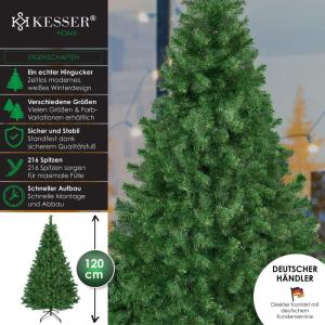 Kunstkerstboom, 120 cm met 216 takken, dennenboom, kunstmatig edelspar, snelle montage, incl. kerstboomstandaard, kerstdecoratie, groen, 1,2 m
