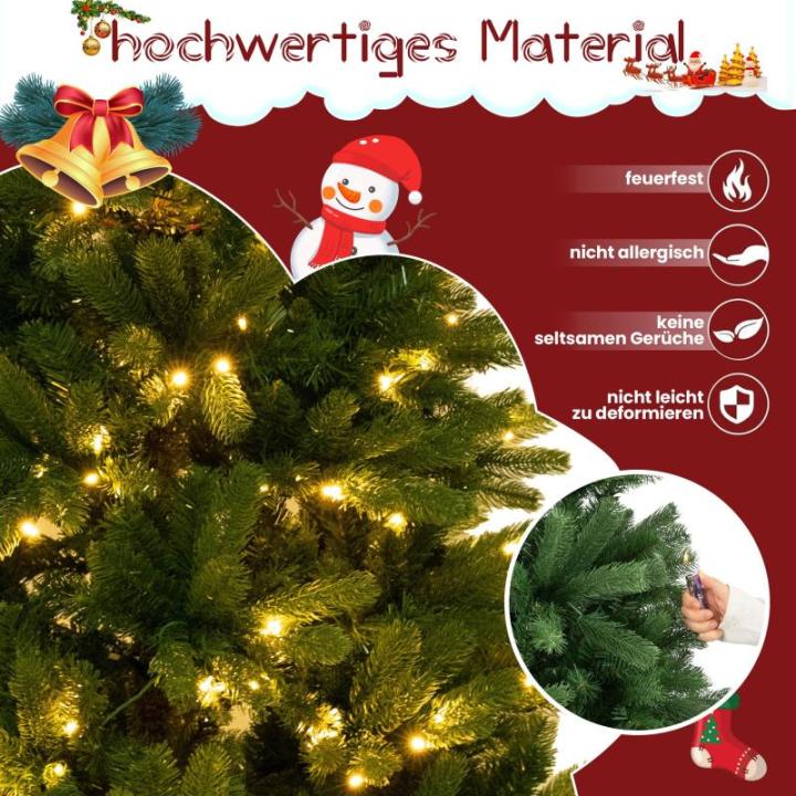 TAB Kunstkerstboom met verlichting, 235 cm, met 1180 PE-pvc-tips en metalen standaard, 360 warme ledlampen en 8 lichtmodi (210) (235 cm) kunstkerstboom