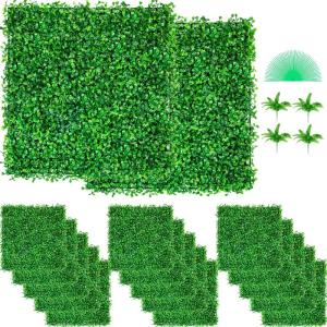 Kunstmatig buxuspaneel UV, buxusheggenwandpanelen, kunstgras achtergrond muur 4 cm groen graswand, nep-haag voor decor privacyomheining binnen, buiten (10 "x 10", 48)