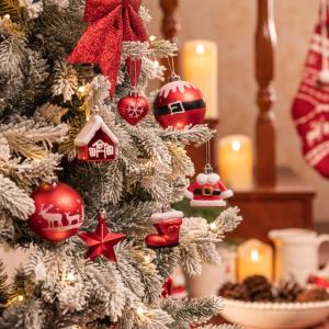 40 stuks witte en rode , onbreekbare kerstversieringen, schattige hangende kerstboomversiering, perfect voor kerstversiering, kraftpapier geschenkverpakking