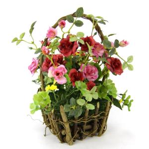 wildröschen in mand, natuur, polyester, kunststof, Roze, 25 x 22 x 22 cm