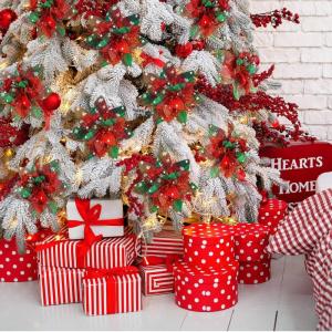 24 Stück Weihnachtsblumen für Weihnachtsbaumdeko, Weihnachten Funkeln Weihnachtsstern Blumen mit Clips für Hochzeit Weihnachtsbaum Neujahr Ornamente (Silbe,11 cm)