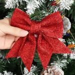 12 stuks glitter kerstster bloemen met 6 stuks glitter kerststrikken decoratie kerstboomversiering kerstdecoratie voor kerstboom Nieuwjaar decoraties