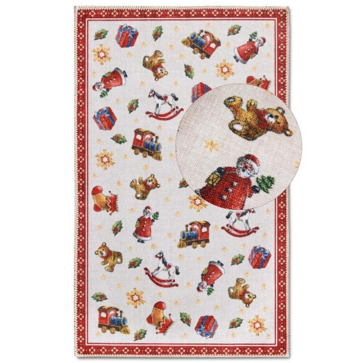 Design tapijt Nostalgic - Toy's Delight - kerstboomdeken, entreemat, kerstboommat voor woonkamer, slaapkamer, eetkamer, hal - rood meerkleurig, 50 x 80 cm
