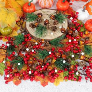 140Stücke Natürliche Tannenzapfen Künstliche Tannenzweige Eicheln Beeren Kiefernnadeln für Weihnachtsbaum Basteln DIY Deko für Adventskranz Deko Tischdeko Thanksgivin