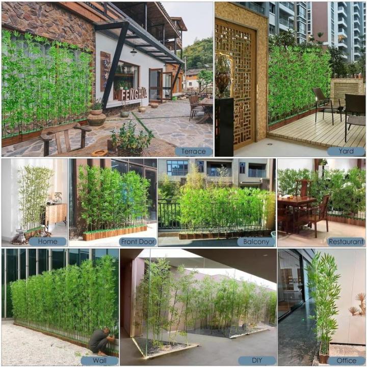 Bamboe Bladeren DIY Decor Scherm met Houten Basis 2 m Hoge Faux Potplant voor Restaurant Kantoor Natuurlijk Groen Decor voor Binnenruimtes Eenvoudig Te Monteren en Onderhouden 6 Po