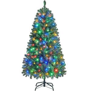 Kunstkerstboom met ledverlichting, 152,5 cm, met 396 takken en 200 warmwitte en meerkleurige lampen, 9 lichtmodi, inklapsysteem, kerstboom, dennenboom, kunstboom, groen