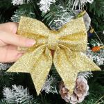 12 stuks glitter kerstster bloemen met 6 stuks glitter kerststrikken decoratie kerstboomversiering kerstdecoratie voor kerstboom Nieuwjaar decoraties