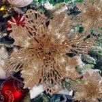 Kunstkerstbloemen, kerstboom bloemen met 15 clips, glitterbloemen, Kerstmis, kunstbloemen voor Kerstmis (champagne)