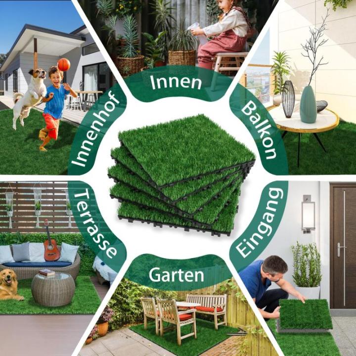 Grasfliese Set 30x30cm, Kunstrasen Rasenteppich Outdoor, 4cm Dicke, PE-Material, immergrün Grasmatte, künstlicher Rasen Bodenbelag für Terrasse, Balkon, Rasenfliesen Bodenbelag,