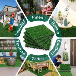 Kunstrasen 30x30cm Grasmatte Rasenteppich Outdoor, 4cm Dicke, PE-Material, künstlicher Rasen für Balkon, Garten, Terrasse, Kunststoffrasen wetterfest, UV-beständig Grasteppich, 