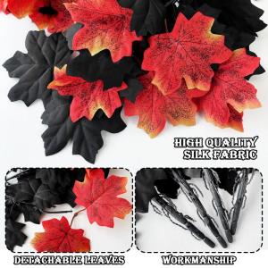 4 stuks kunstmatige esdoornbladeren, herfstbladeren, esdoorntak, decoratie voor Halloween, Thanksgiving, kunstesdoornbladeren, herfst, voor binnen en buiten, vazen (Halloween)