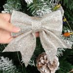 12 stuks glitter kerstster bloemen met 6 stuks glitter kerststrikken decoratie kerstboomversiering kerstdecoratie voor kerstboom Nieuwjaar decoraties
