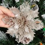 12 stuks glitter kerstster bloemen met 6 stuks glitter kerststrikken decoratie kerstboomversiering kerstdecoratie voor kerstboom Nieuwjaar decoraties