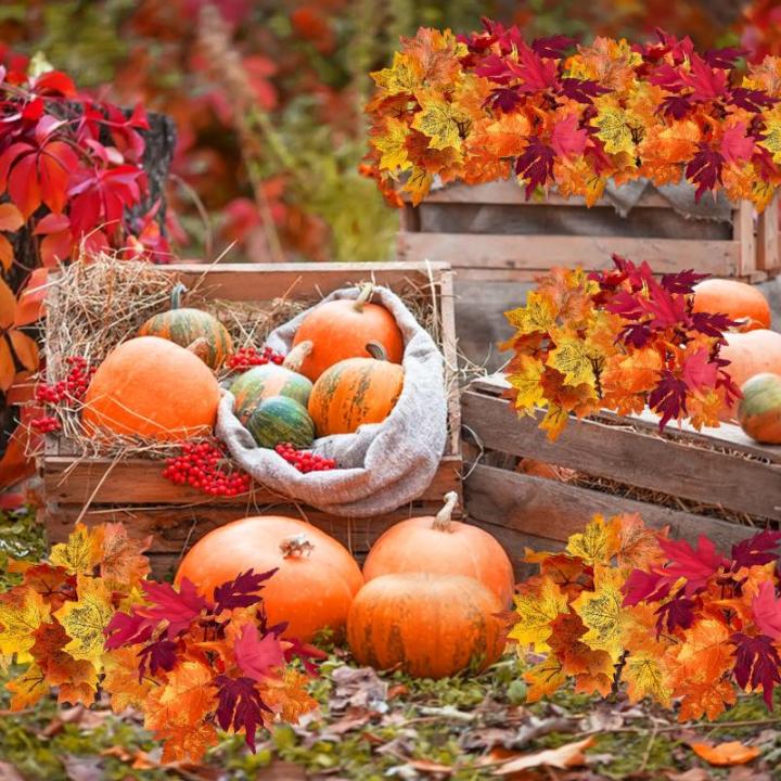 4 stuks kunstmatige esdoornbladeren, herfstbladeren, , herfstesdoornbladeren, takken, kunstmatige esdoornbladeren, herfstbladeren, voor binnen en buiten (herfst)