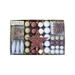 Kerstboomversiering - goud/bruin/parelmoer - 60-delig - set incl. boompunt, ballen, parelketting, slinger en sterren - kunststof