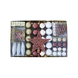 Kerstboomversiering - goud/bruin/parelmoer - 60-delig - set incl. boompunt, ballen, parelketting, slinger en sterren - kunststof