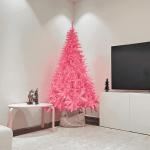 SOLAGUA Kunstkerstboom, spar extra gevuld met engelenhaar, 150 - 300 cm, met metalen standaard (240 cm, 1438 punten, roze)