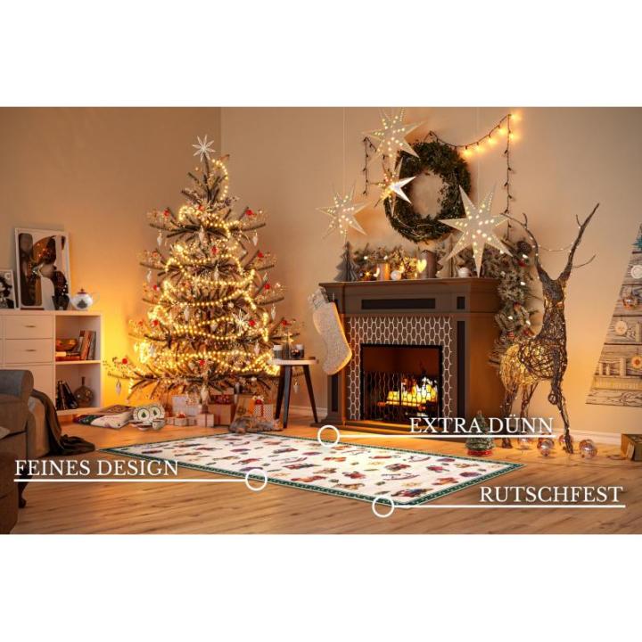 Design tapijt Nostalgic - Toy's Delight - kerstboomdeken, kerstboom en kerstboom loper voor woonkamer, slaapkamer, eetkamer, hal - groen multikleuren, 80x200 cm