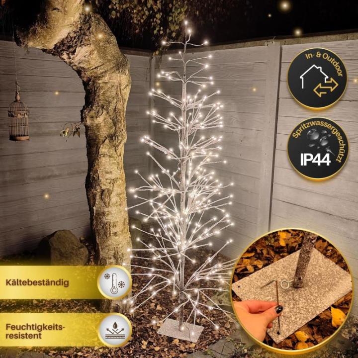 Led-kerstboom met 296 warmwitte leds en sneeuwdecoratie, 180 cm, bruin, geschikt voor buiten, kerstboom, takken en takken buigzaam, incl. metalen standaard