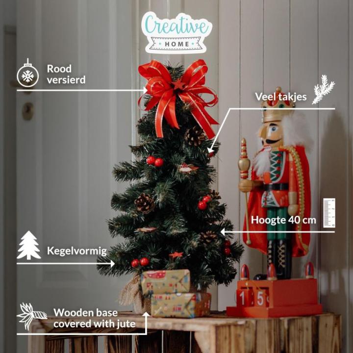 Kunstmatige Xmas Tree Gedecoreerd Rood | Afmeting 40 cm | Kleine Kegel | voor Tafel Bureau | Binnen Buiten | Decoratie Cadeau