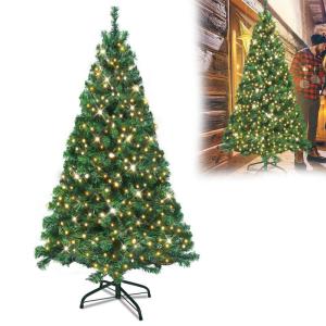 Kunstkerstboom van pvc, 210 cm, met verlichting, 350 lampen, led-kerstboom, kunstkerstboom met metalen standaard, voor kerstdecoratie