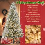 180 cm premium kunstkerstboom met warm wit verlichting, dennenboom met sneeuwspar, natuurlijk wit gevlokt voor kerstdecoratie, PE en pvc, met metalen standaard