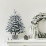 68 cm mini-kunstkerstboom met sneeuw, ingepot dennenboom met 35 leds in warm wit en 262 takpunten, met sneeuw bedekte bevlokte kleine kerstboom