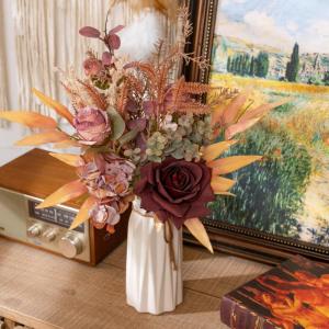 Kunstbloemen, zijden rozen, kunstbloemen als echt uitziende voor doe-het-zelf bruiloft, boeket, tuin, feest, hotel, kantoor, decoratie, tafelstukken, bordeauxrood