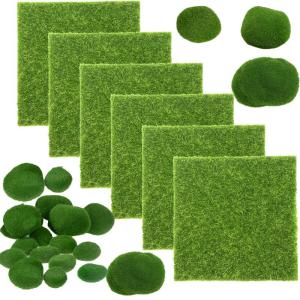6 stuks kunstmos + 14 stuks kunstmos, mat, kunstmos, stenen, mosbal, decoratie voor miniatuur, ornament, mini-tuin, poppenhuis, terraria, knutselen