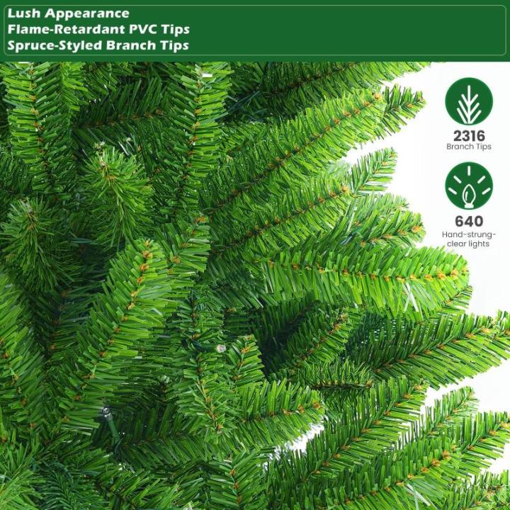 Kunstkerstboom met verlichting, 274 cm, kunstkerstboom met 640 warmwitte en meerkleurige ledlampen, 8 lichtmodi, 2316 pvc-takpunten, opvouwbare metalen standaard