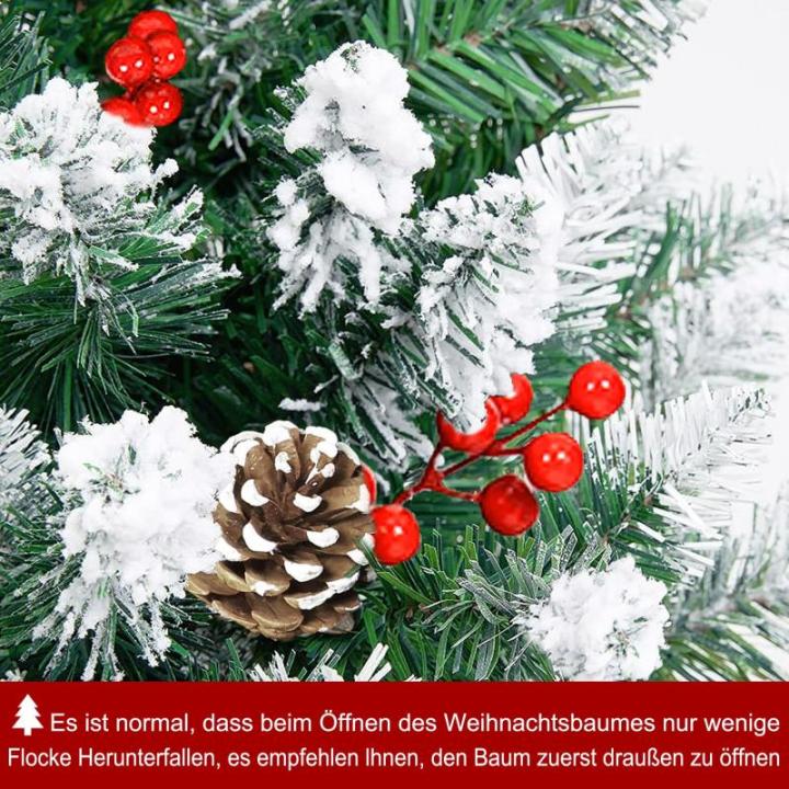 Kunstkerstboom, 150 cm, pvc, automatische kunstkerstboom met standaard, kunstkerstdecoratie, met sneeuw, dennenappels en bessen