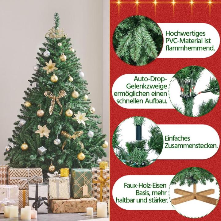 Kunstkerstboom, 152,5 cm, kerstboom met 437 takken, kunstboom, dennenboom, moeilijk ontvlambaar, pvc, incl. metalen standaard met houtnerf sparrenhout, snelle montage, groen