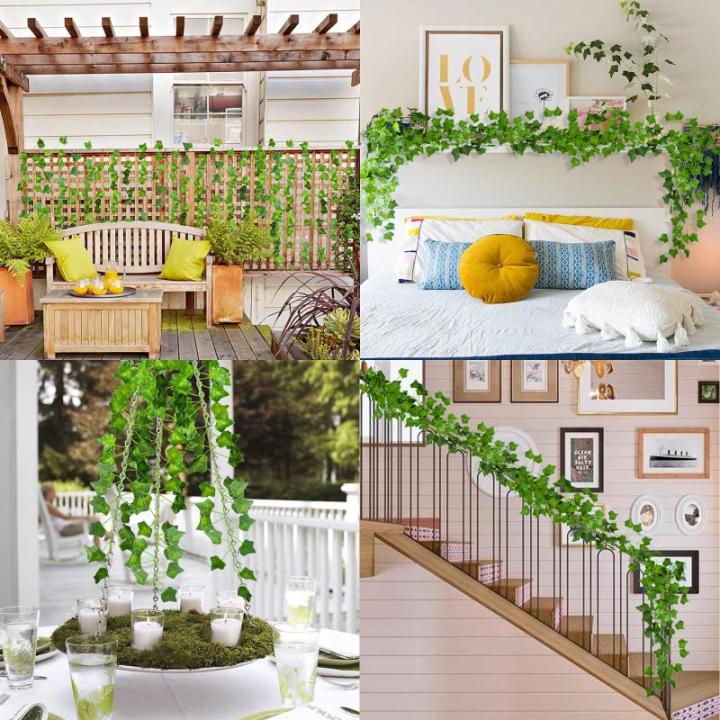 Kunstklimopslingers, set van 6, 210 cm lengte, kunstwijnstokken voor kamer en tuin, wanddecoratie voor binnen en buiten, kunststof bladeren, hangende planten voor groene planten, d