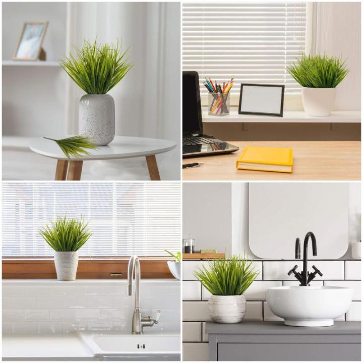 6 Pak Artificieel Plastic Tarwegras Planten – Realistisch Nep Binnen/Buiten Groene Bosjes Voor Huis, Kantoor, Tuin & Keuken – Hangbosjes Voor Huwelijk, Tafel Decor en Veranda