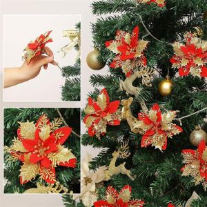 24 Stück Weihnachtsblumen für Weihnachtsbaumdeko, Weihnachten Funkeln Weihnachtsstern Blumen mit Clips für Hochzeit Weihnachtsbaum Neujahr Ornamente (Schwarz,11 cm)