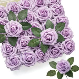 50 Stück rote Rosen, künstliche Blumen, dunkelrote künstliche Rosen, echt aussehende Schaumstoff-Rosen, Bulk mit Stiel für DIY-Hochzeitssträuße, Tafelaufsätze, Party, Zuhaus