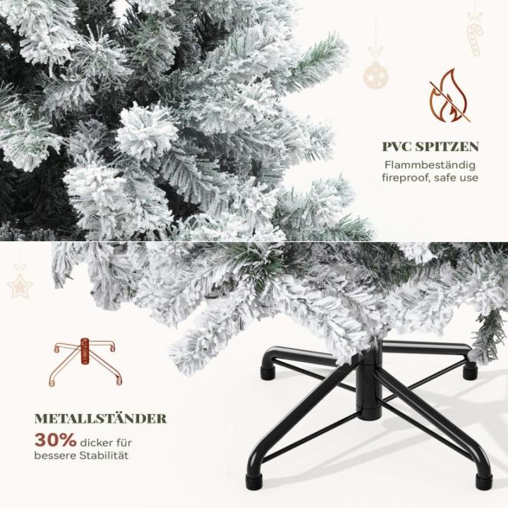 Kunstkerstboom met sneeuw, ca. 880 takken, dennenboom met klapsysteemframe en opvouwbare metalen standaard, snelle montage voor thuis, kantoor, winkels, 182 x 95 cm diameter
