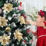 12 kerststerren kerstdecoraties kerstboom bloemen decoraties met clips en stelen kunstmatige kerststerren voor kerstkrans feestdecoraties