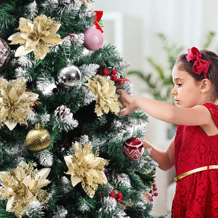 12 kerststerren kerstdecoraties kerstboom bloemen decoraties met clips en stelen kunstmatige kerststerren voor kerstkrans feestdecoraties