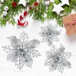 21 stuks kerstbloemen kerstboomversiering bloem kunstbloem glitter kerstboomversiering zilver Kerstmis