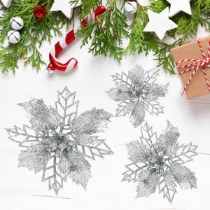 21 stuks kerstbloemen kerstboomversiering bloem kunstbloem glitter kerstboomversiering zilver Kerstmis