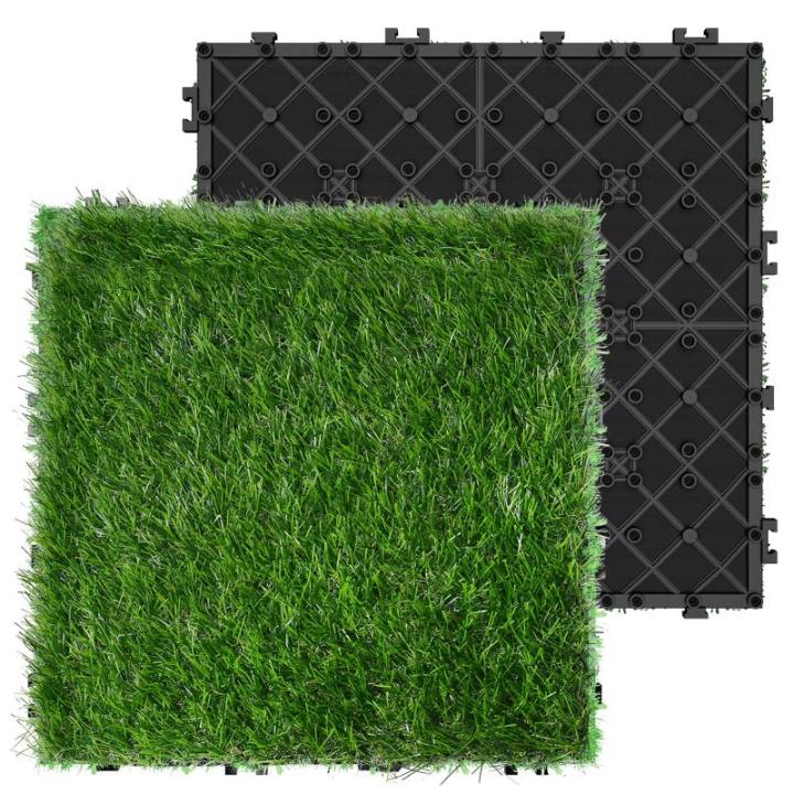 5㎡ Kunstrasen Bodenbelag Fliesen 30x30cm Rasenfliesen Outdoor Terrassenfliesen Klickfliesen mit Drainage Gitter Künstlicher Rasenteppich 55 Stück Bodenfliesen für Balkon Terra