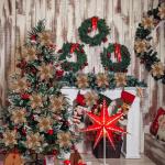 Kunstkerstbloemen, kerstboom bloemen met 15 clips, glitterbloemen, Kerstmis, kunstbloemen voor Kerstmis (champagne)